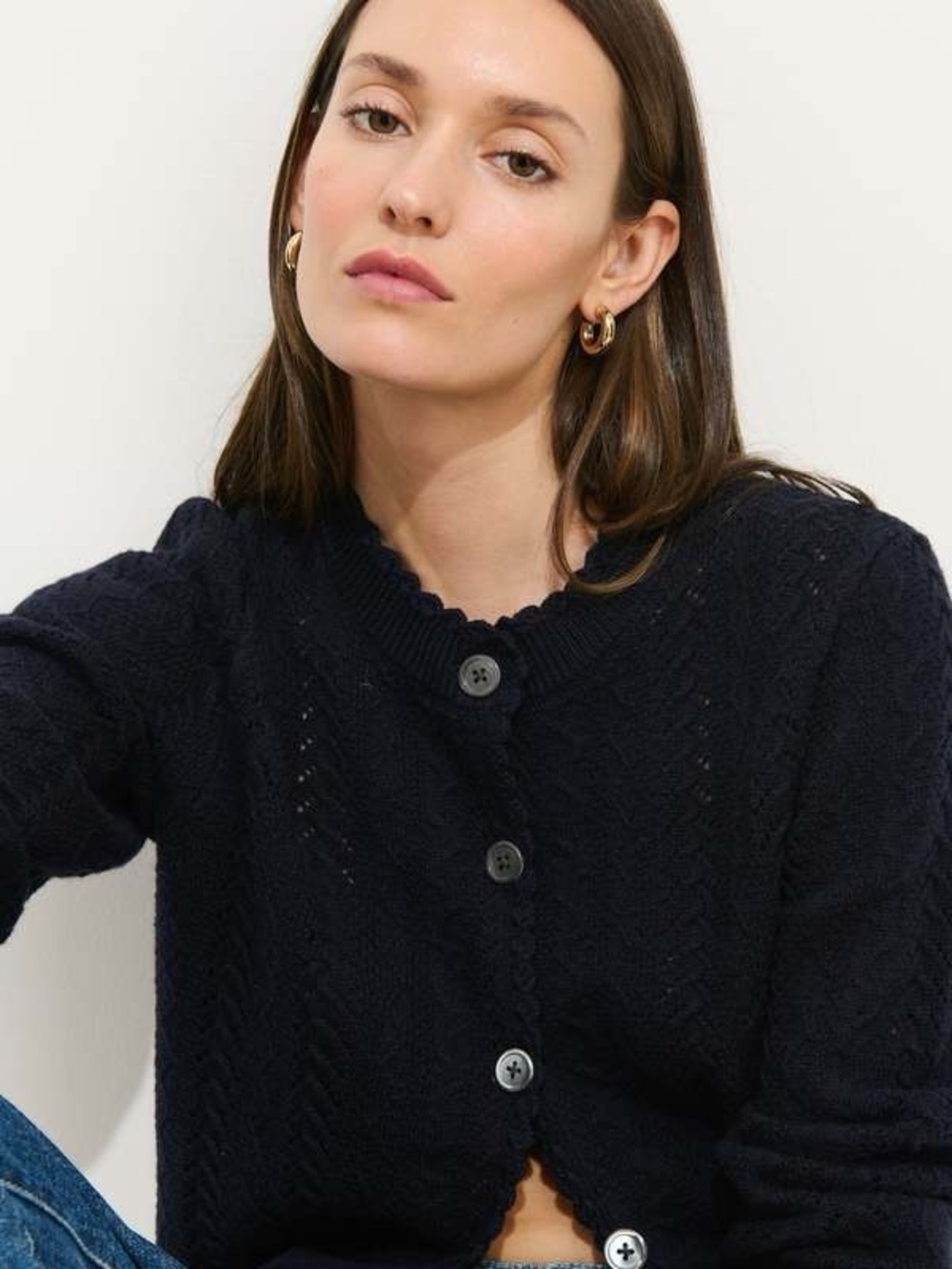 Alex Mill Navy Cable Knit Button Cardigan
